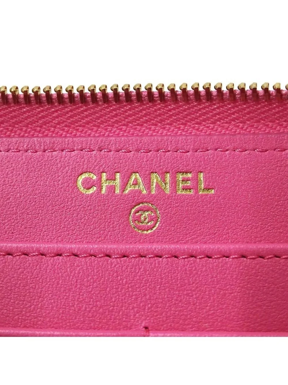 Chanel Wallet Quilted Chief Caviar Leather Pink Gold Zip Around